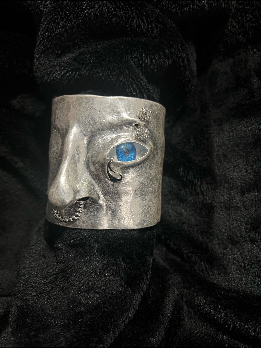 Silver Face Cuff Bracelet with Blue Eye Detail - Picture 5 of 6